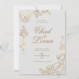 Carte Faire-part de mariage or et rose
