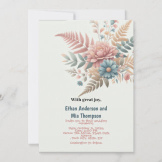 carte faire-part de mariage pastel feuille