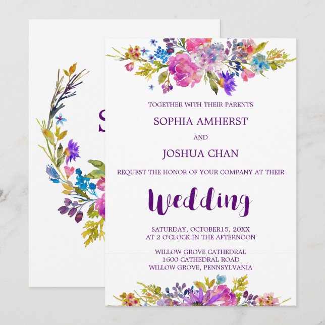 Carte Faire-part de mariage Plum avec Monogramme B (Devant / Derrière)