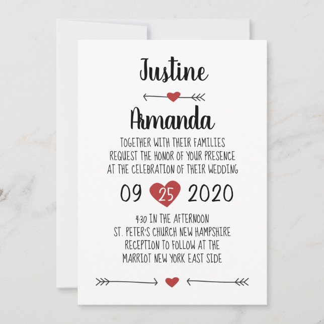 CARTE FAIRE-PART DE MARIAGE ROMANTIQUE (Devant)