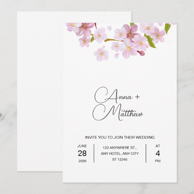 Carte Faire-part de mariage rose Cherche (Devant / Derrière)