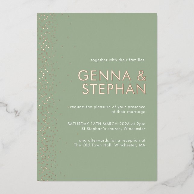 Carte faire-part de mariage Sage Green Shimmer (Recto)