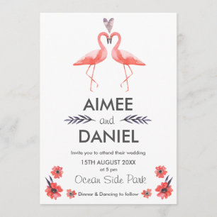 Carte faire-part de mariage tropicale Flamant rose