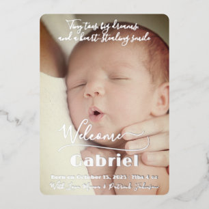 Carte Faire-part de naissance à huile en argent po