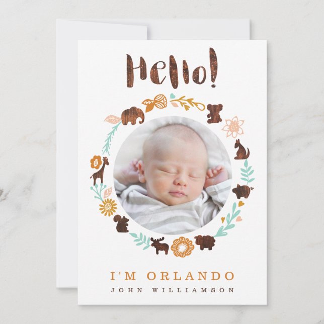 Carte Faire-part de naissance bébé - Animaux de bo (Devant)