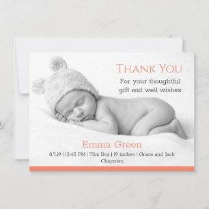 Carte Faire-part de naissance bébé Coral Merci