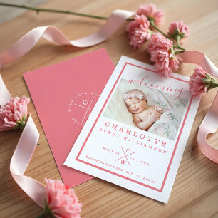 Carte Faire-part de naissance bébé - moderne rose