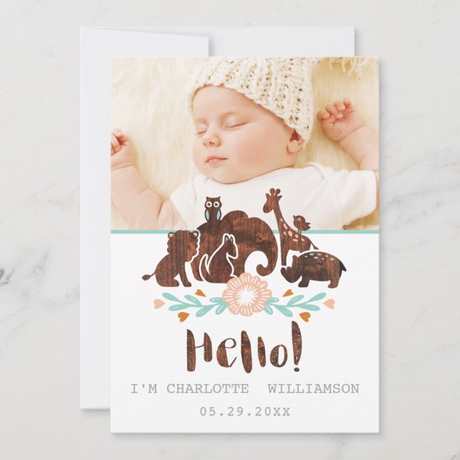 Carte Faire-part de naissance bébé - Woodland Safa (Devant)