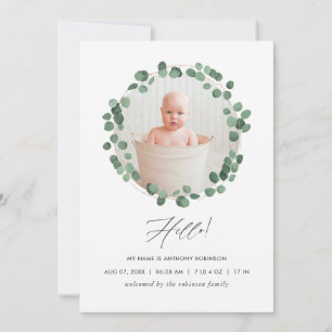 Carte Faire-part de naissance Eucalyptus Aquarelle