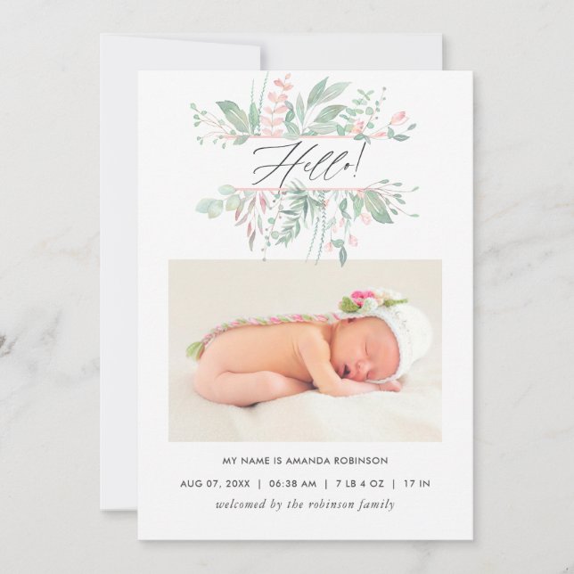 Carte Faire-part de naissance Pastel Blush Greener (Devant)