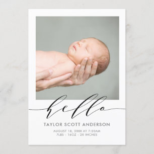Carte Faire-part de naissance photo Hello Script m