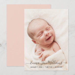 Carte Faire-part de naissance photo Peachy Pink Ba