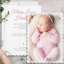 Carte Faire-part de naissance photo pour fille ros