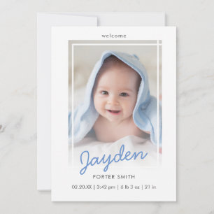 Carte Faire-part de naissance photo pour garçon à