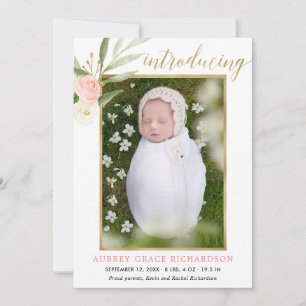 Carte Faire part de naissance simple fille rose doré