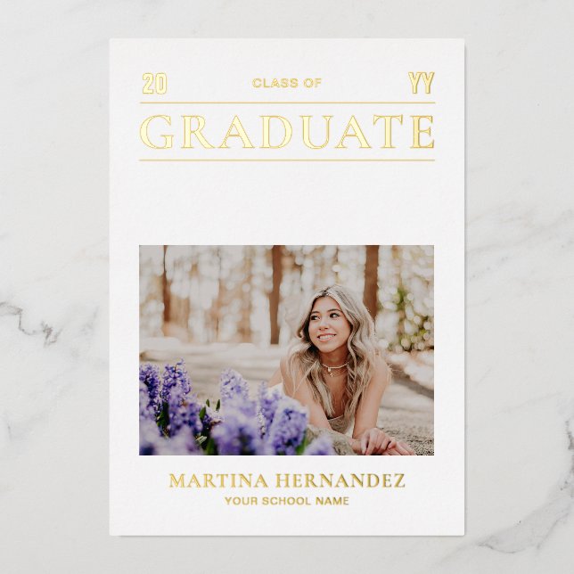 Carte Faire-part Gold Photo Graduation (Recto)