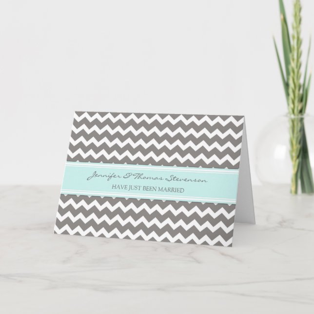 Carte Faire-part Grey Aqua Chevron (Devant)