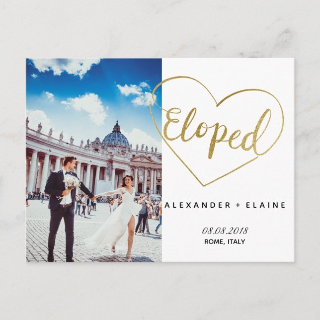 Carte Faire-part Or Faux de mariage Eloped Coeur (Devant)