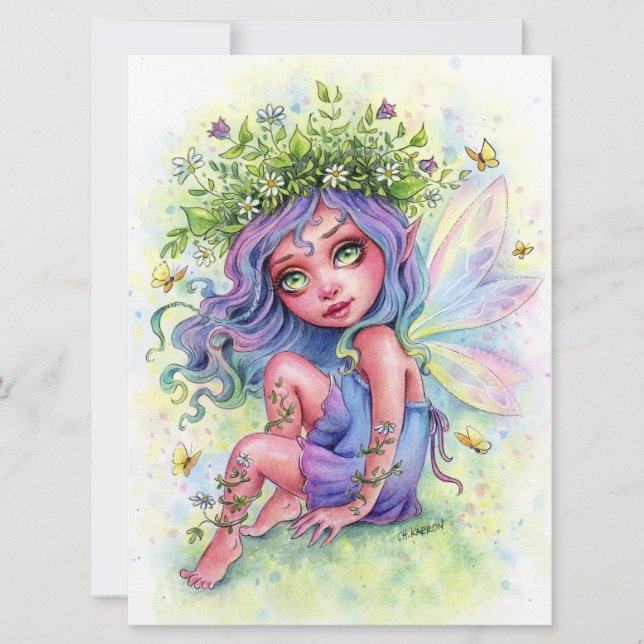 Carte Fairy Flower Crown Cute Girl Imaginaire Art Card (Devant)