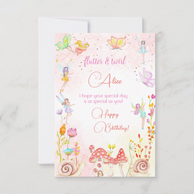 Carte Fairy jardin aquarelle heureux anniversaire saluta (Devant)