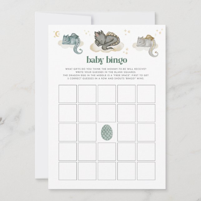 Carte Fairytale Dragon Baby Bingo Baby shower Jeu (Devant)