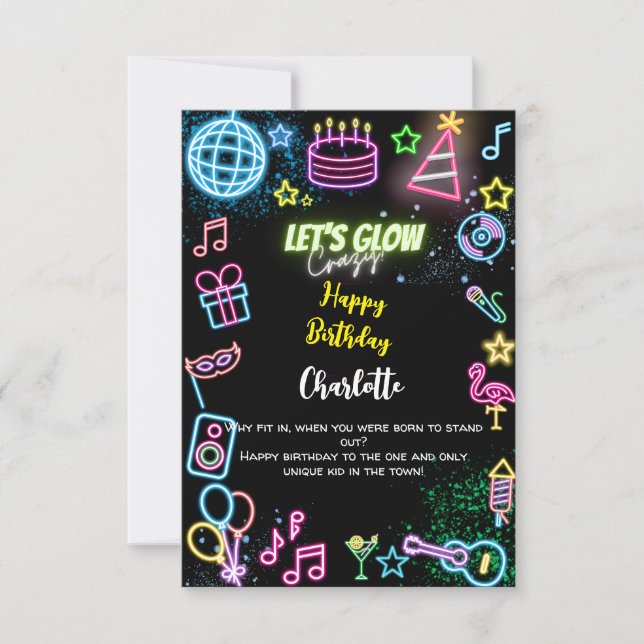 Carte Faisons un joyeux anniversaire de néon fou (Devant)
