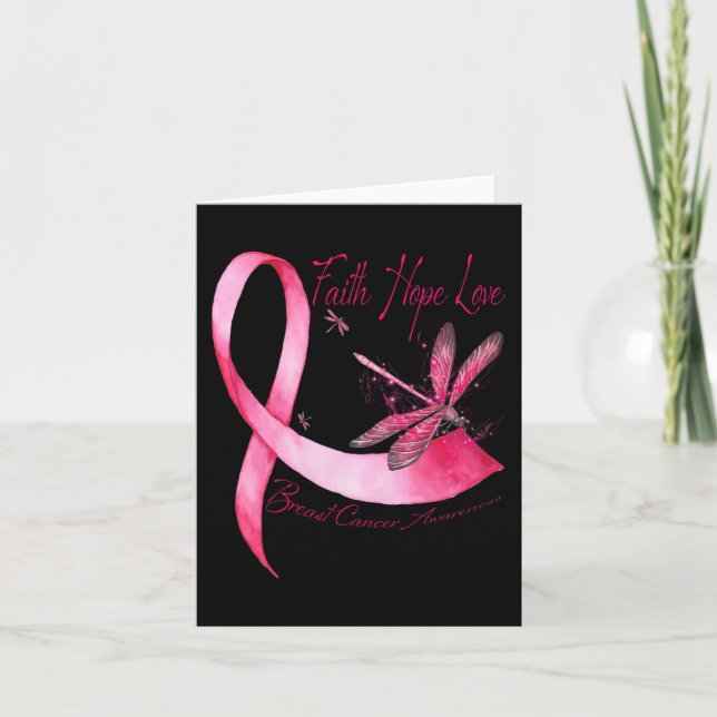Carte Faith Hope Love Dragonfly Pink Ribbon Breast Cance (Devant)