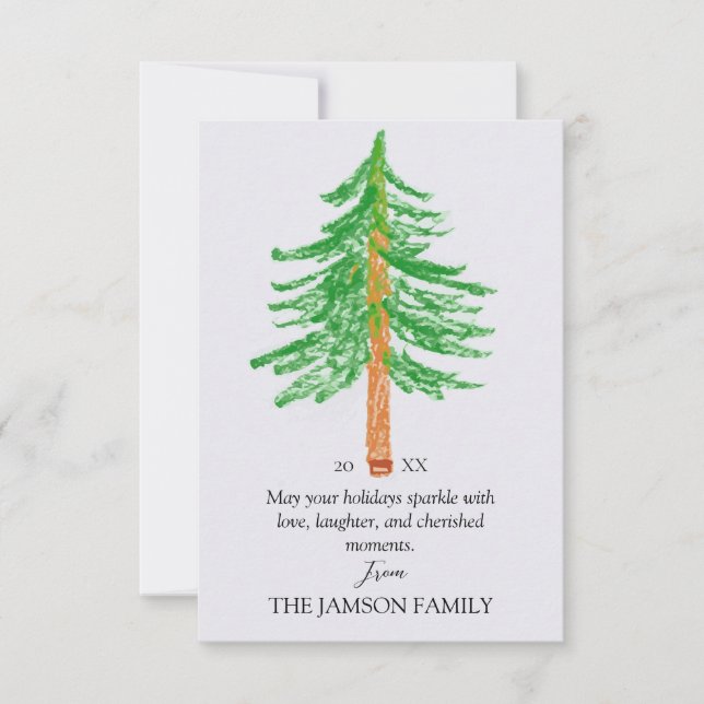Carte familiale personnalisée Arbre de Noël (Devant)