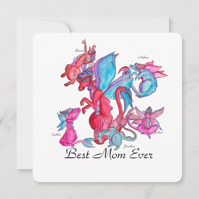 Carte Famille de dragon brillant pour la fête des mères (Devant)