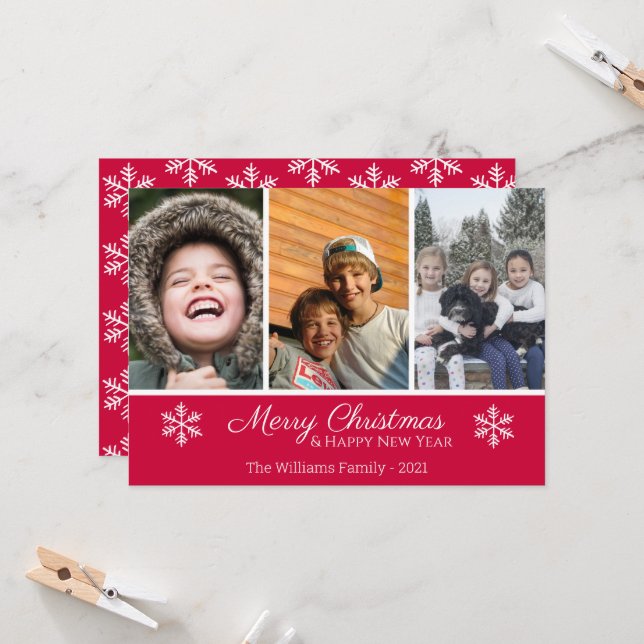Carte Famille de Noël 3 Photo Flèche de neige (Devant/Arrière en situation)