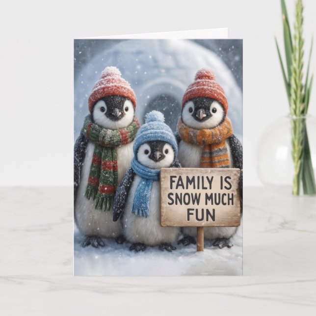 Carte Famille De Pingouins De Noël Dans Les Snowflakes (Devant)