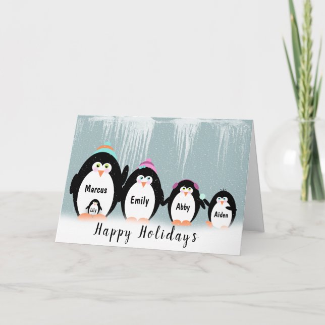 Carte Famille De Pingouins De Noël Dans Les Snowflakes (Devant)
