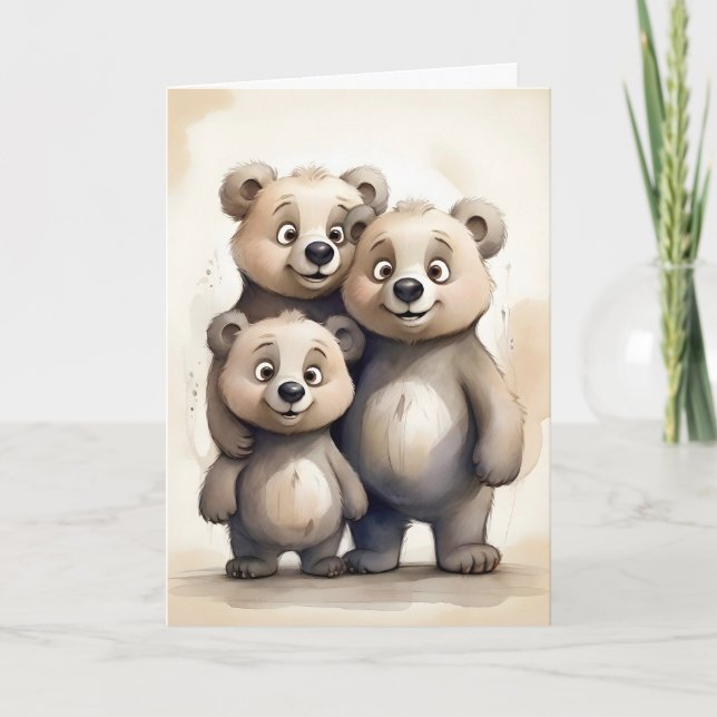Carte Famille d'ours adorable Maman Papa Enfant Portrait (Devant)