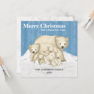 Carte Famille d'ours polaires de cinq Joyeux Noël