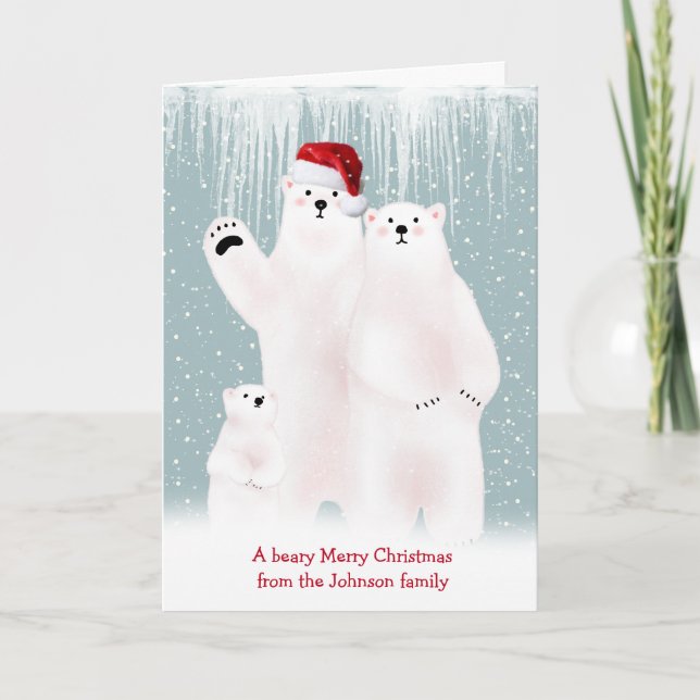 Carte Famille D'Ours Polaires De Noël Dans Les Snowflake (Devant)