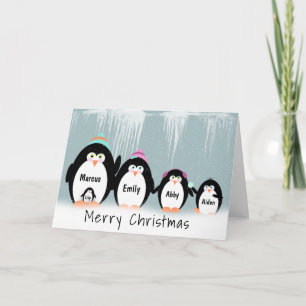 Carte Famille Penguin De Noël En Neige