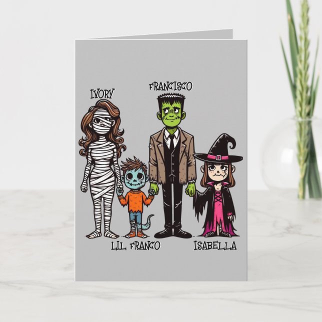 Carte Famille personnalisée Éffrayante et mignonne Hallo (Devant)