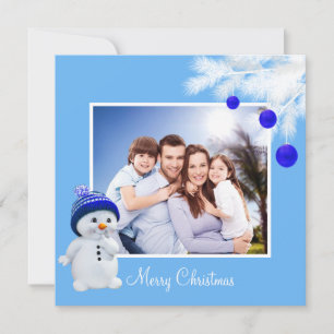 Carte Famille personnalisée & Snowman sur Sky Blue Chris