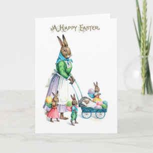 Carte Famille vintage de Bunny de Pâques