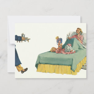 Carte Famille Vintage servant le petit déjeuner à maman 