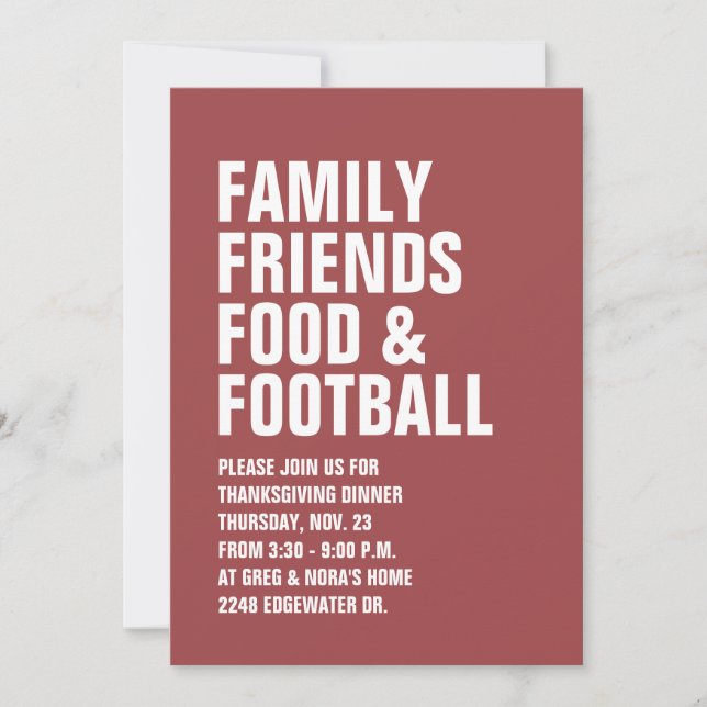 Carte Familles amis nourriture football Thanksgiving inv (Devant)