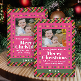 Carte Family Christmas Plaid Photo Red Holiday Postcard
