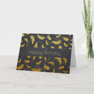 Carte Fancy Chic Plumes Dorées Sur Anniversaire Noir