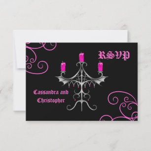 Carte Fancy gothique candélabre rose chaud sur mariage n