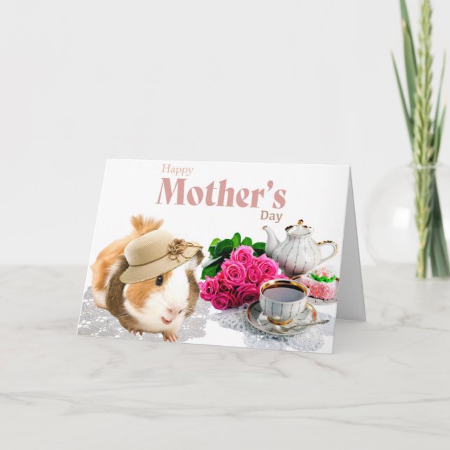 Carte Fancy Guinea Pig Tea Party Mother's Day (Devant)