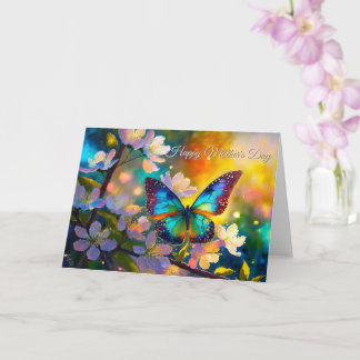 Carte Fantaisie de cerisier en fleurs Papillon Lever de