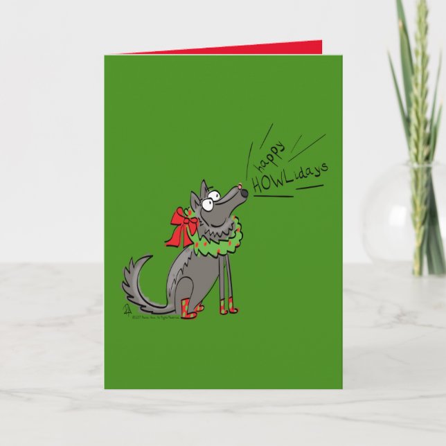 Carte Fantaisie Loup Noël Joyeux Howlidays Holiday (Devant)