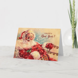Carte Fantastique Nouvel An vintage et Père Noël