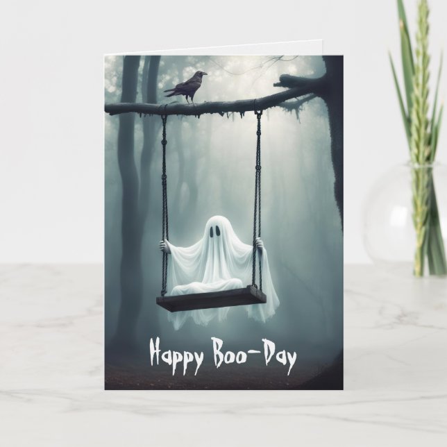 Carte Fantôme d'anniversaire et Corbeau (Devant)