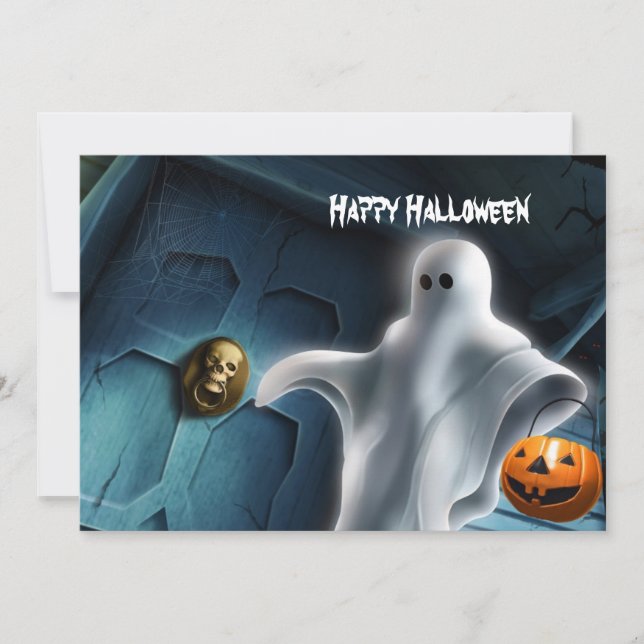 Carte Fantôme d'Halloween avec citrouille (Devant)